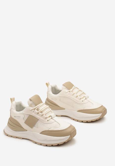 Ciemnobeżowe Sneakersy z Elastycznym Sznurowaniem i Siateczką Lenivla