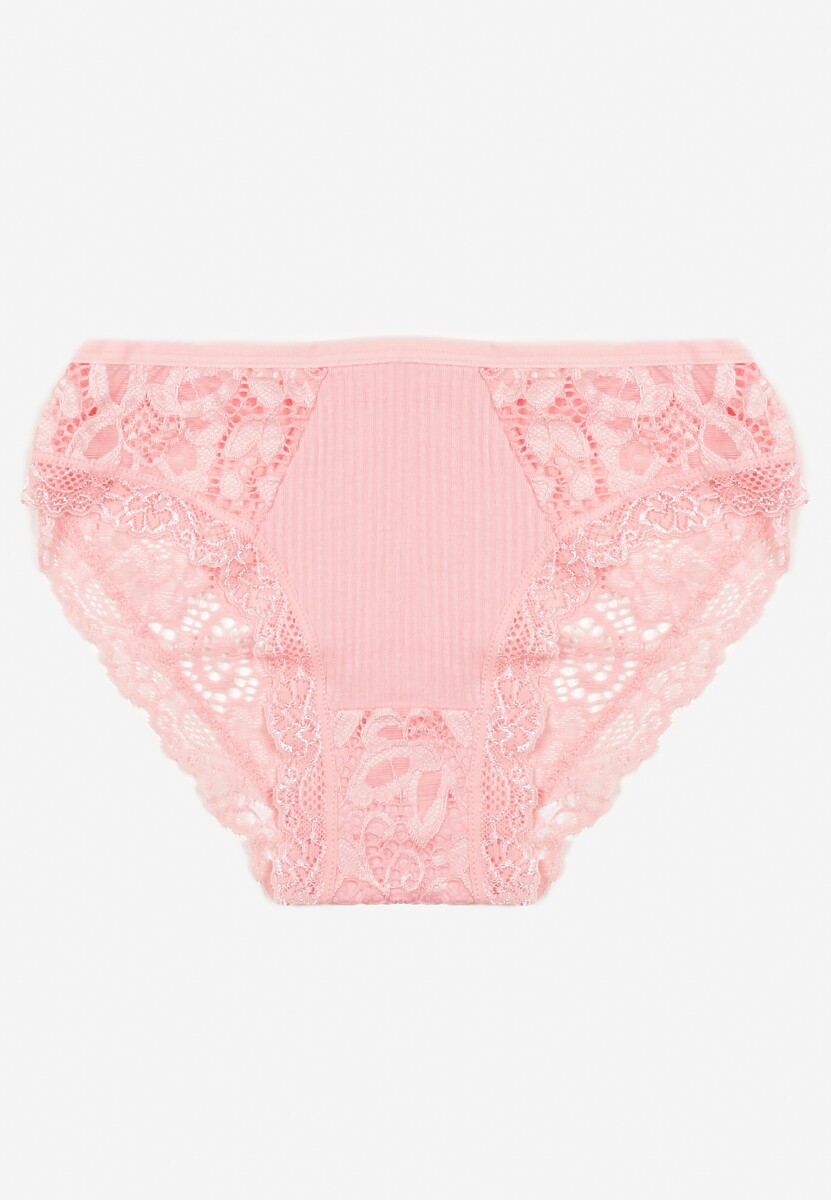 Różowe Prążkowane Majtki Figi z Koronką Okarde