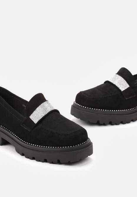 Czarne Mokasyny na Platformie z Błyszczącymi Cyrkoniami Araunaia