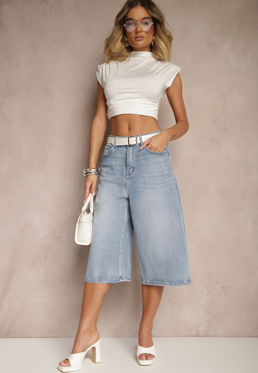 Niebieskie Szerokie Szorty Bermudy z Bawełną o Długości 3/4 Karivale