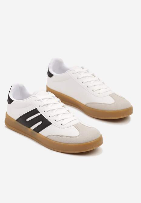 Biało-Czarne Sneakersy Kultowe Tenisówki Zdobione Przeszyciami Eveltewia