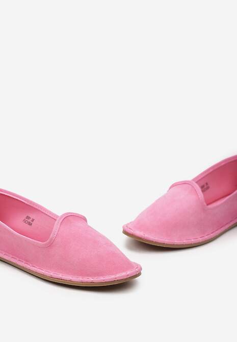 Fuksjowe Materiałowe Balerinki na Płaskim Obcasie z Okrągłym Noskiem Apreseha