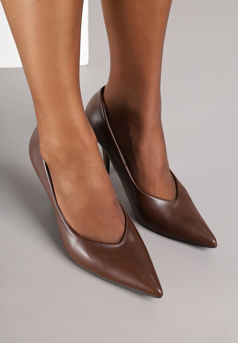 Brązowe Szpilki Vices z Wkładką ze Skóry Naturalnej Anistte