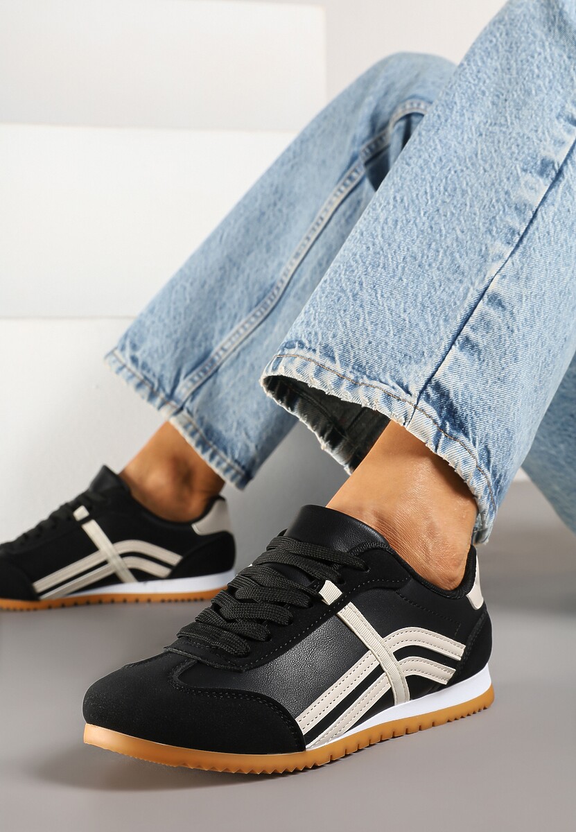 Czarne Sneakersy Typu Klasyczne Tenisówki Zdobione Przeszyciami Zardiva