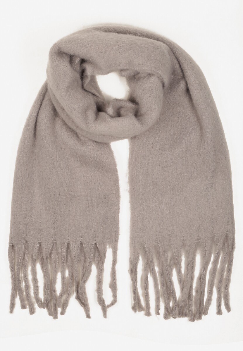 Ciemnobeżowy Szalik Ozdobiony Frędzlami Esalirea