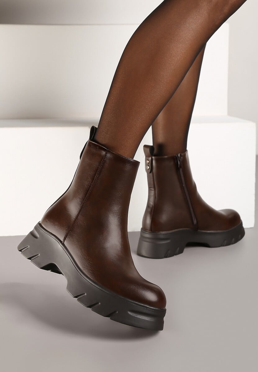 Brązowe Płaskie Botki z Ociepleniem Hanalen