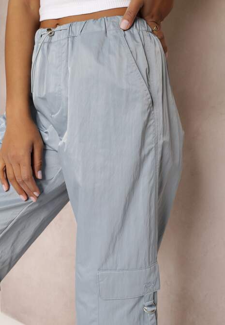 Niebieskie Spodnie Bojówki ze Ściągaczem i Kieszeniami Saelysha
