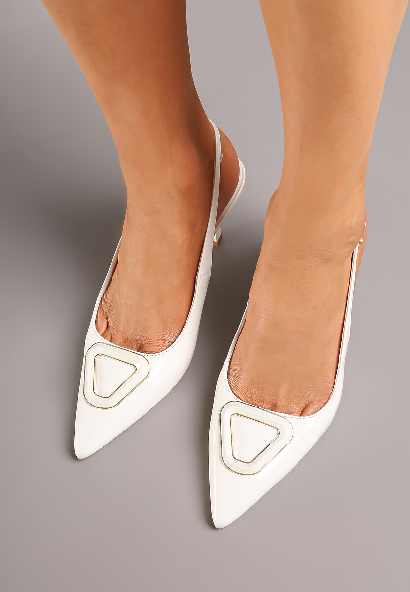 Białe Czółenka Sandały na Szpilce Vices Slingback Lakierowane z Ozdobą Ataloria