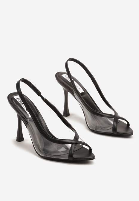 Czarne Transparentne Sandały na Szpilce Slingback z Noskiem Peep Toe Neothia