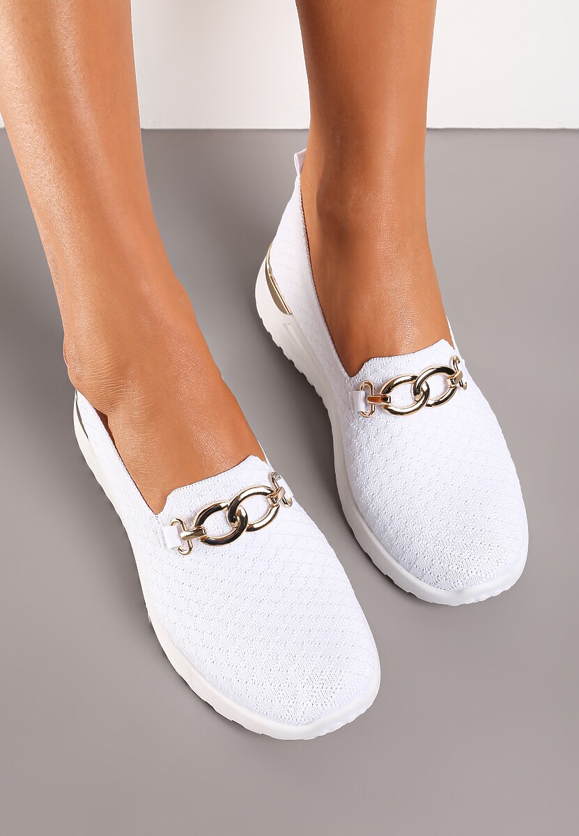 Białe Wsuwane Półbuty w Stylu Tenisówek Ozdobione Klamrą Wiatalia
