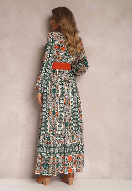 Zielona Sukienka Rozkloszowana z Paskiem Shara