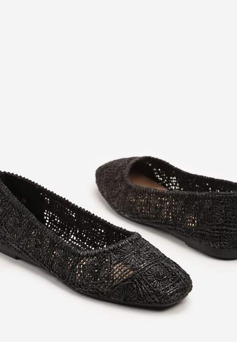 Czarne Balerinki z Cholewką z Plecionki Relore