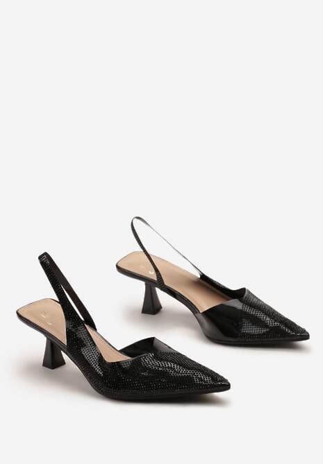 Czarne Transparentne Sandały z Cyrkoniami z Odkrytą Piątą i Noskiem w Szpic  Riavela