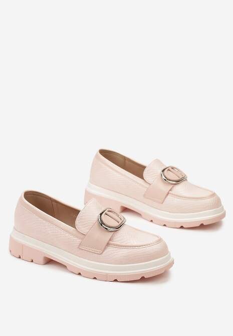 Różowe Mokasyny z Metaliczną Aplikacją i Delikatnym Printem Unica