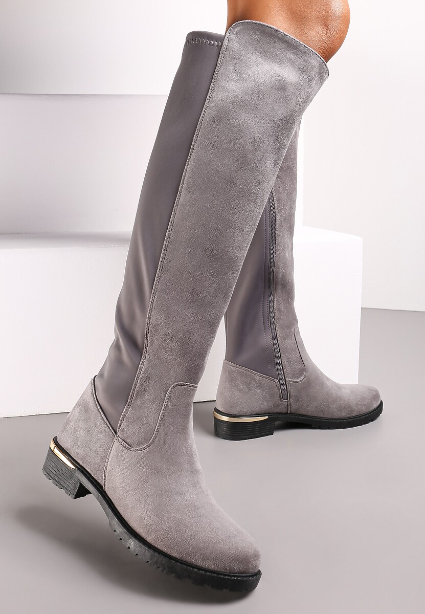 Czarne Kozaki Przed Kolano z Elastyczną Wstawką Miorcca