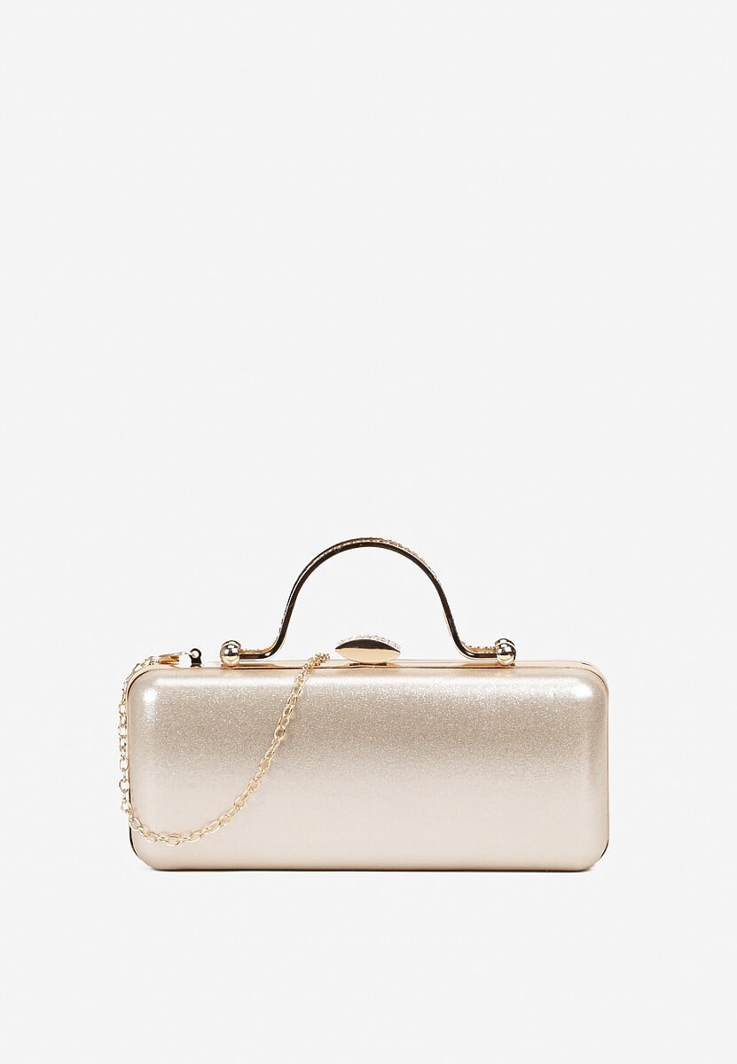 Srebrna Wieczorowa Torebka z Rączką Wykończona Cyrkoniami i Łańcuszkiem Fenagia