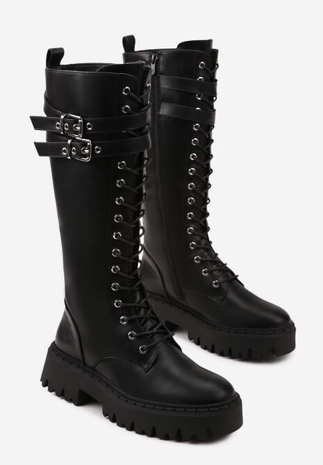 Czarne Kozaki Typu Workery Vices w Stylu Grunge ze Sprzączkami Eosette