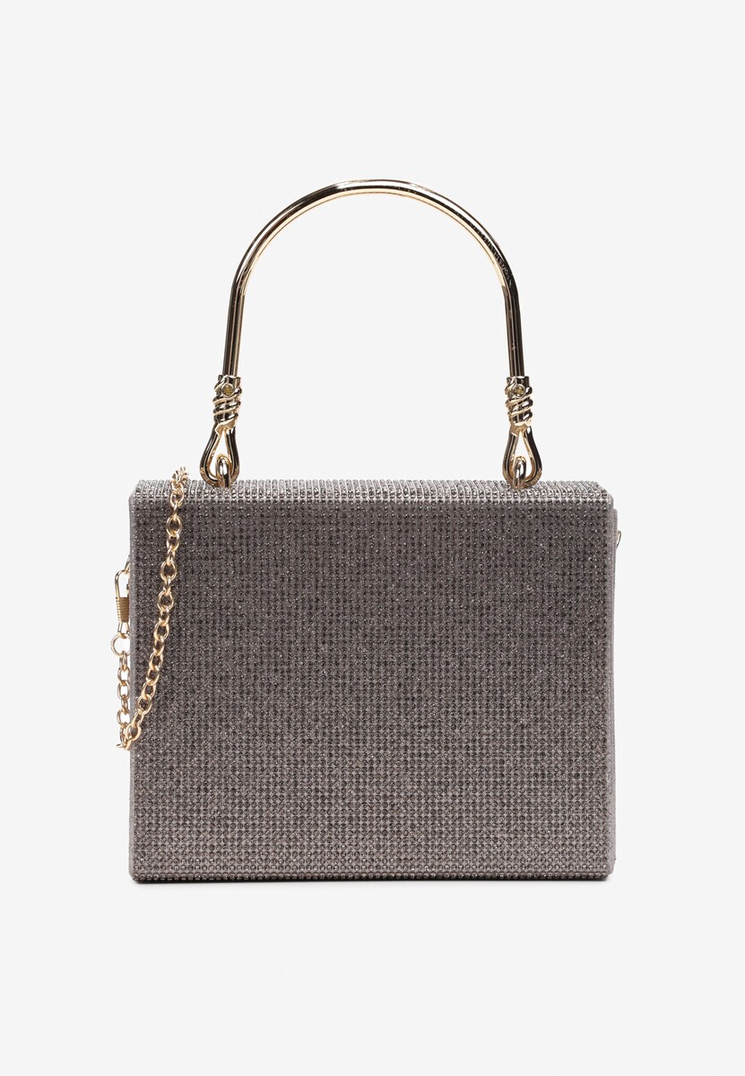 Szara Wieczorowa Torebka z Metalową Rączką i Cyrkoniami Dafne