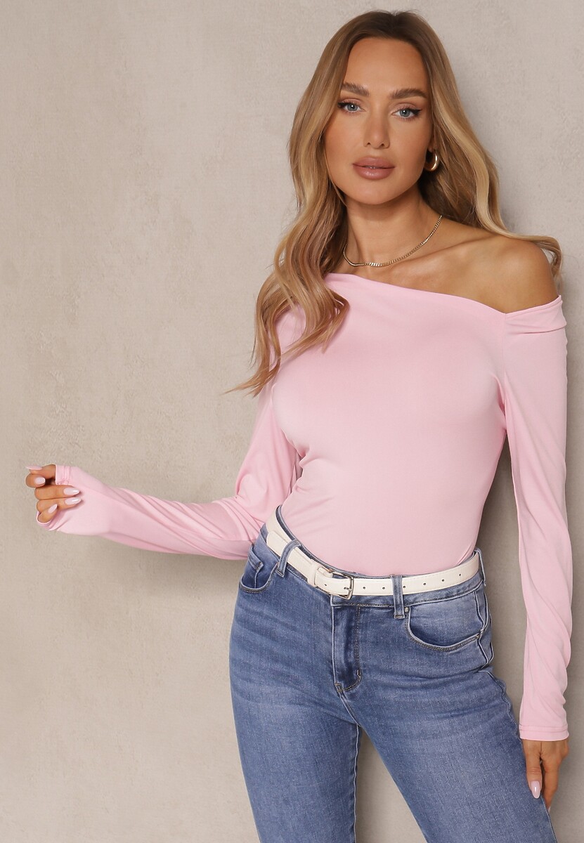 Różowa Asymetryczna Bluzka z Odkrytym Ramieniem Ninavena