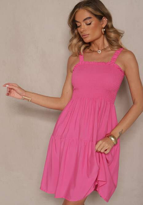 Fuksjowa Wiskozowa Sukienka o Rozkloszowanym Kroju na Ramiączkach Mirwena