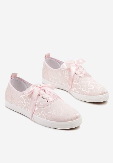 Różowe Tenisówki Wiązane Wstążką Zdobione Tłoczeniem w Kwiaty Palesiela