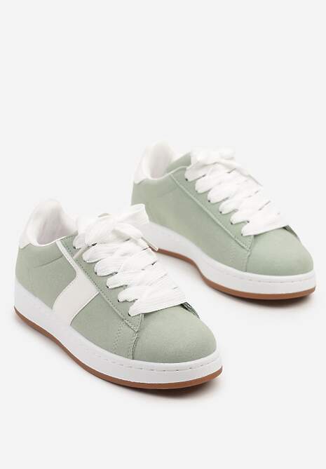 Jasnozielone Sneakersy z Geometrycznym Motywem Taniffia