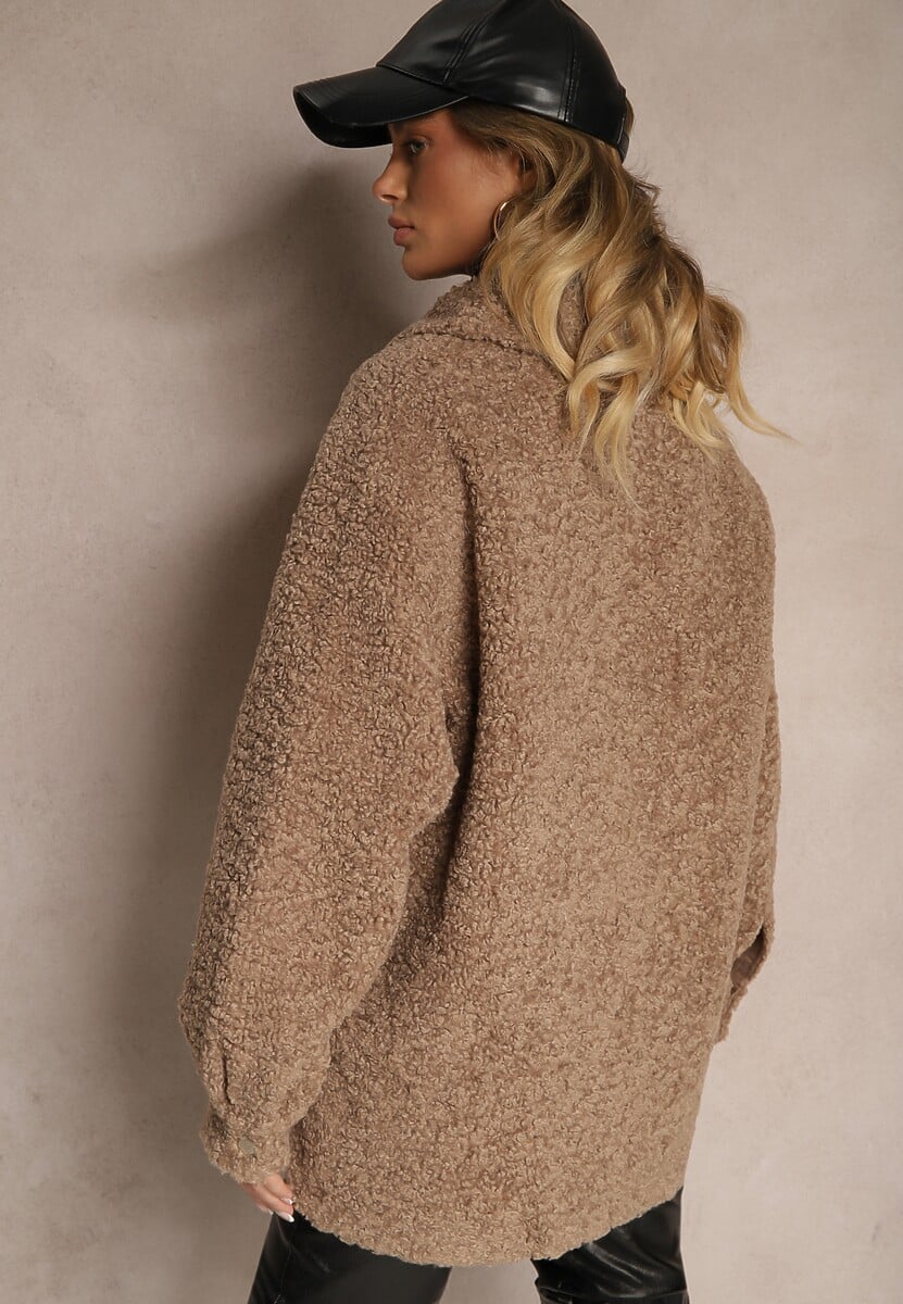 Brązowa Kurtka Futrzana o Koszulowym Kroju Zapinana na Napy Venarissa