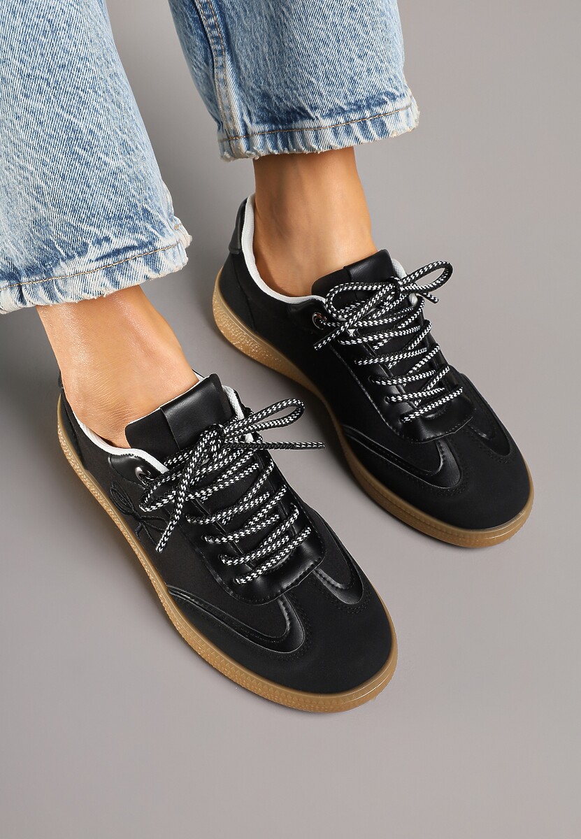 Czarne Sneakersy Tenisówek ze Wzorem Kokardki Maritiela