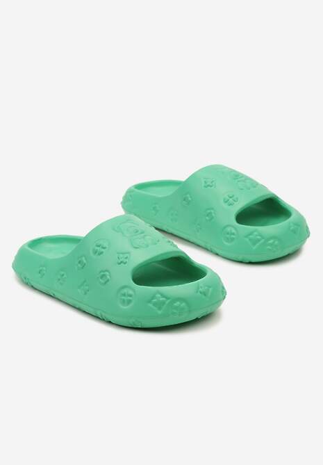 Zielone Casualowe Klapki na Platformie z Ozdobnym Tłoczeniem Colea