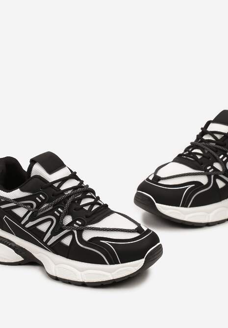 Czarne Sneakersy z Ozdobnym Sznurkiem i Wstawkami Nivolea