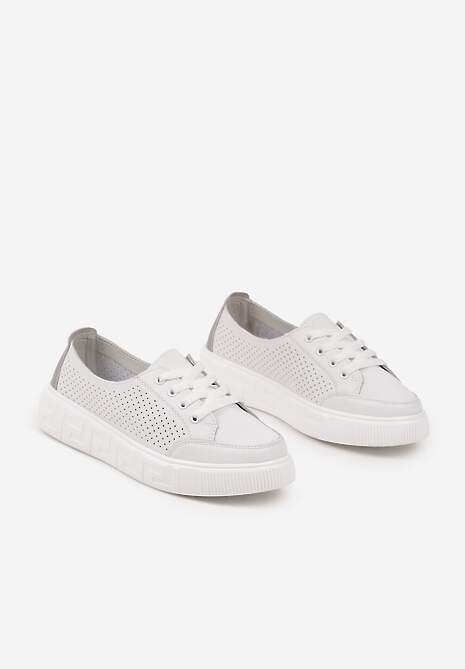 Białe Sneakersy ze Skóry Naturalnej z Perforacją Isolena