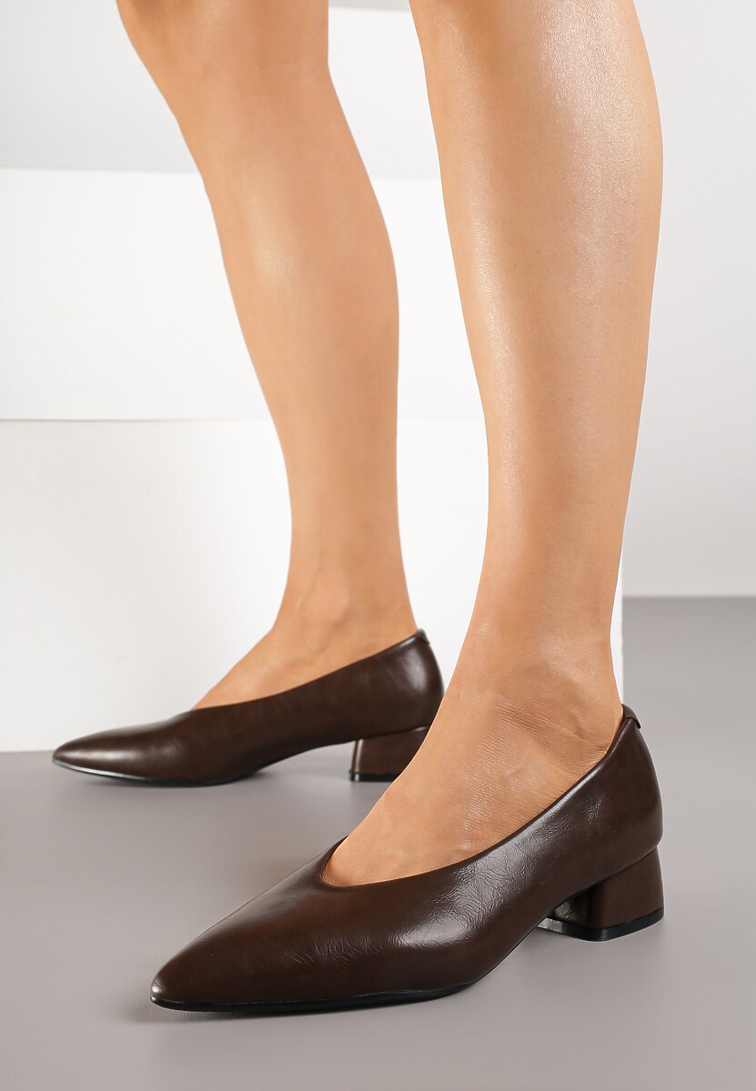Ciemnobrązowe Czółenka Vices na Obcasie Typu Słupek ze Skórzaną Wkładką Rilomena