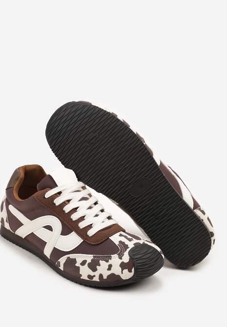 Brązowo-Białe Sneakersy z Geometrycznym Wzorem Arnenta