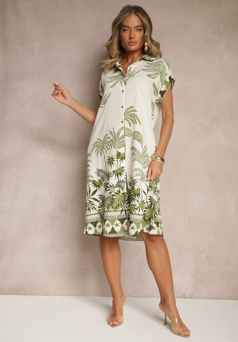 Zielona Sukienka Oversize z Wiskozą o Koszulowym Kroju Folavira