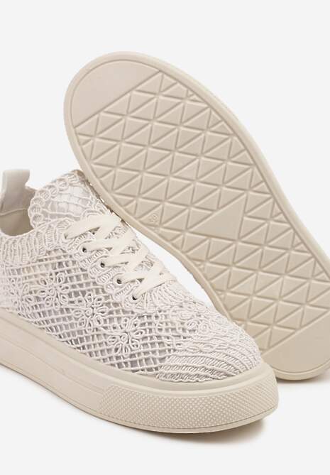 Beżowe Siateczkowe Sneakersy Typu Tenisówki Sunalie