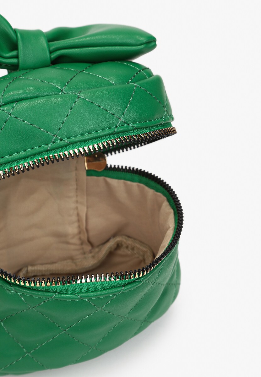 Zielona Kwadratowa Pikowana Torebka z Ozdobną Kokardą i Suwakami Vianefa
