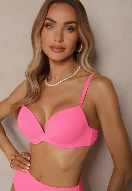 Różowe Basicowe Bikini Biustonosz i Majtki Figi Natonea