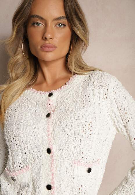 Beżowy Kardigan Rozpinany z Wiskozą i Imitacją Kieszeni Lialisa