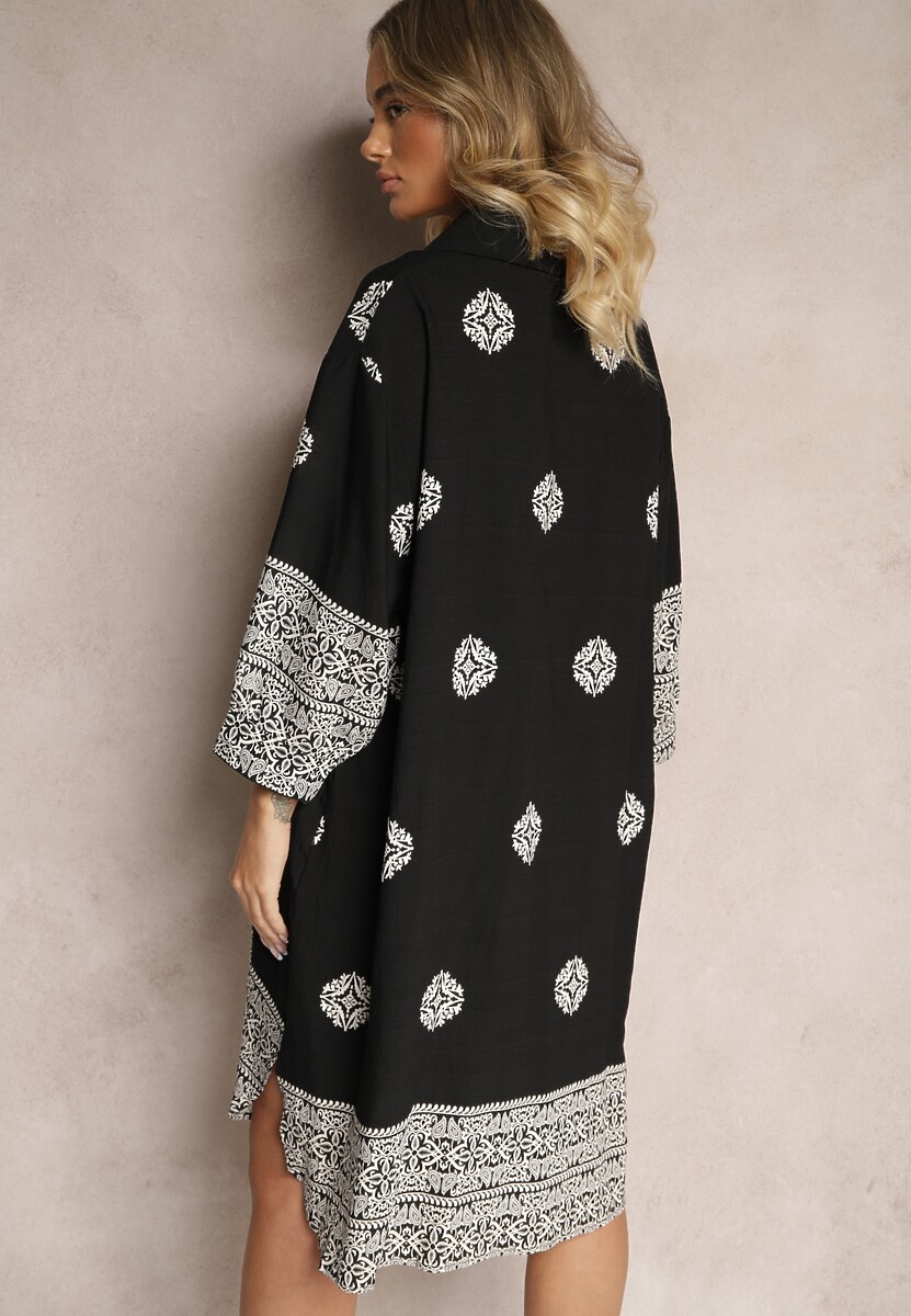 Czarna Sukienka z Wiskozy w Abstrakcyjny Wzór Nalalith