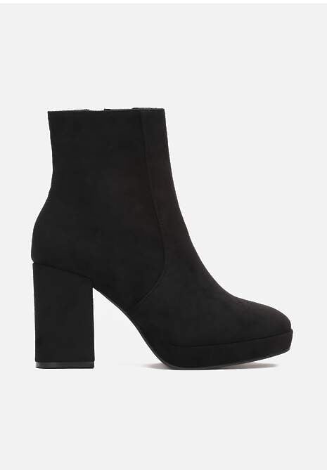 Czarne Botki z Dopasowaną Cholewką na Obcasie Mutias
