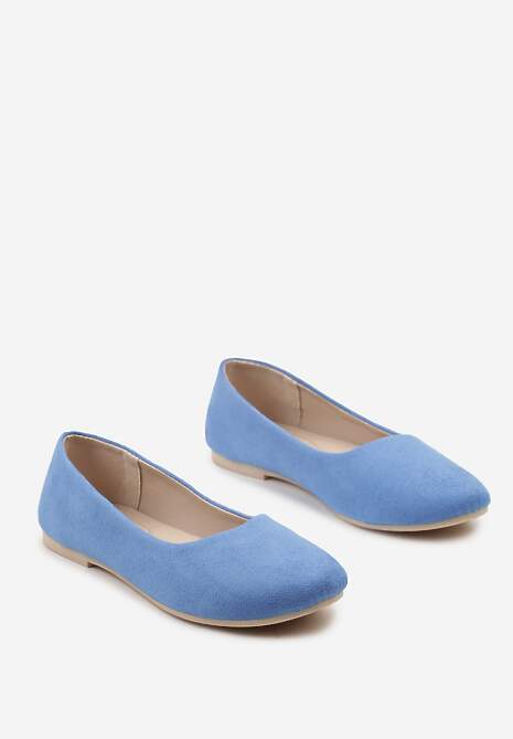 Niebieskie Klasyczne Balerinki z Ekozamszu z Okrągłym Noskiem Harneli