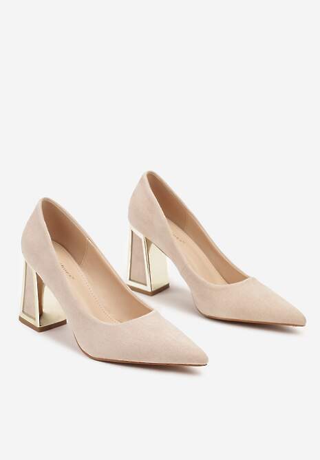 Beżowe Wsuwane Czółenka z Ekozamszu na Stożkowym Obcasie Nevinara