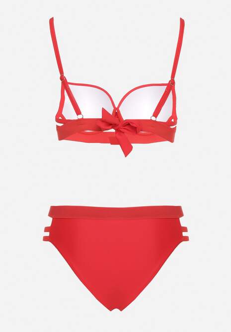 Czerwone Bikini z Ozdobnymi Wycięciami Wiązany Biustonosz i Majtki Figi Kinessa