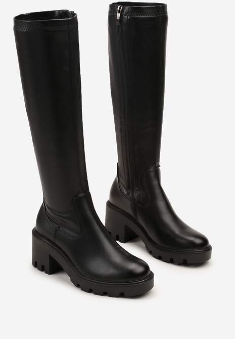 Czarne Kozaki na Słupkowym Obcasie z Przylegającą Cholewką Vemariel