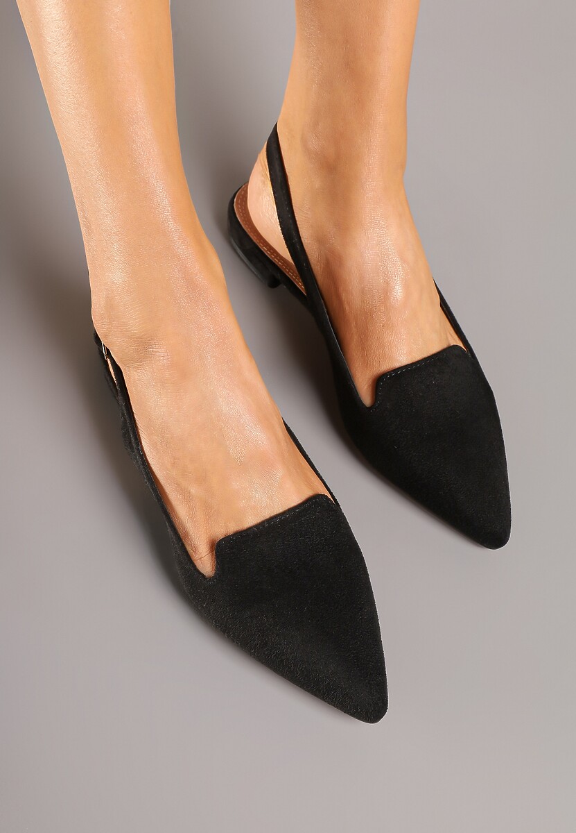 Czarne Sandały Typu Slingback ze Skórzaną Wkładką Ozdobione Wycięciami Nurindra