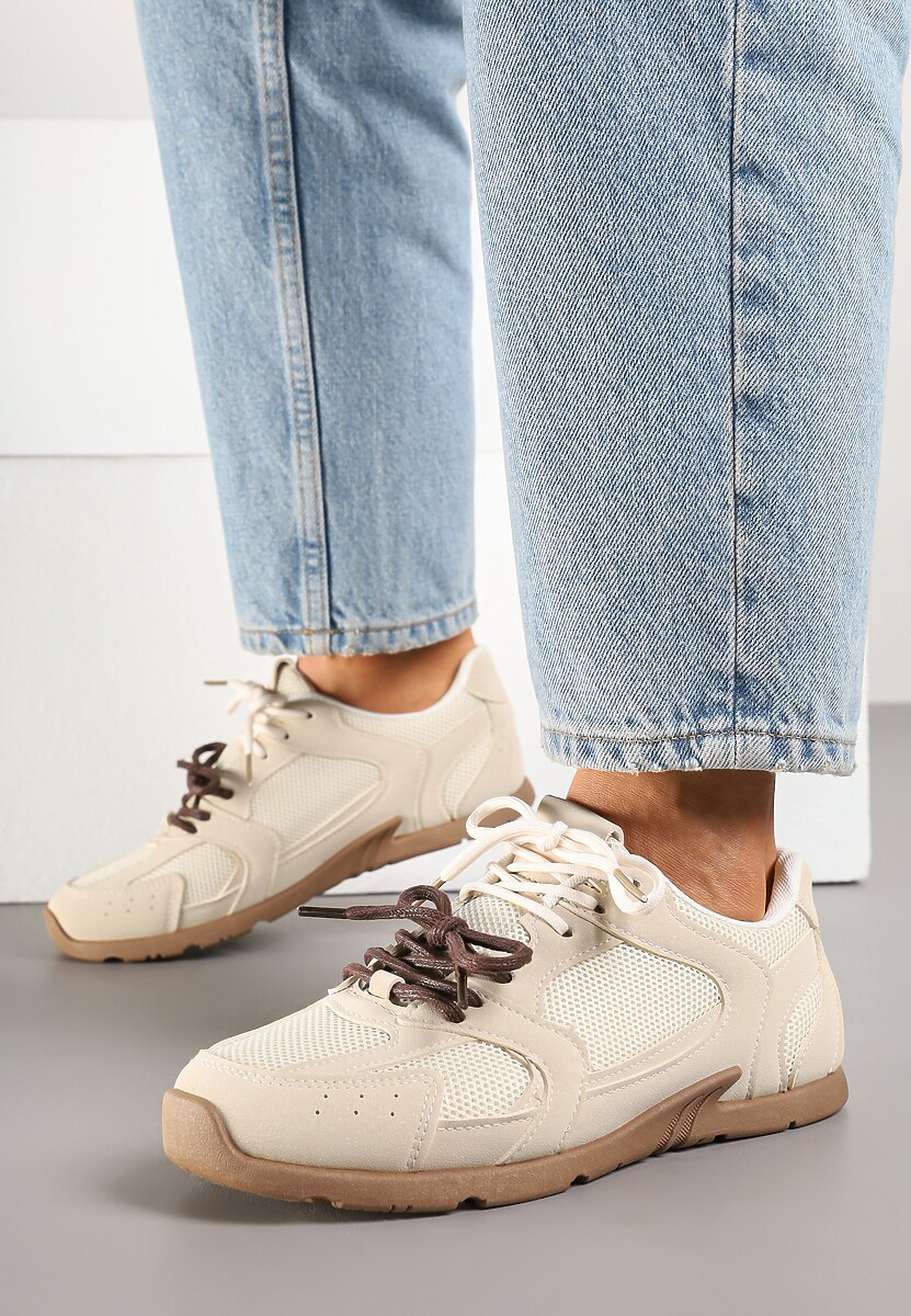 Beżowe Sneakersy z Podwójnymi Sznurówkami Terfitra