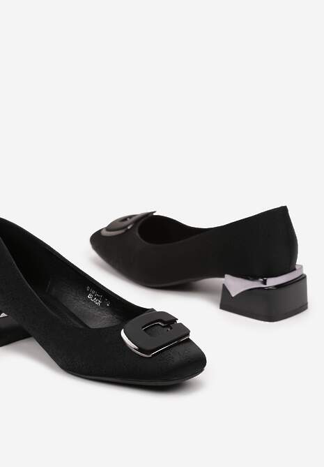 Czarne Eleganckie Czółenka na Słupku z Geometryczną Ozdobą Marithra