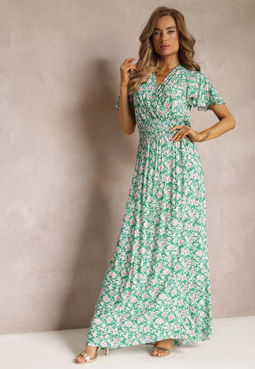 Zielona Rozkloszowana Sukienka z Wiskozy i Modnym Nadrukiem Vildei