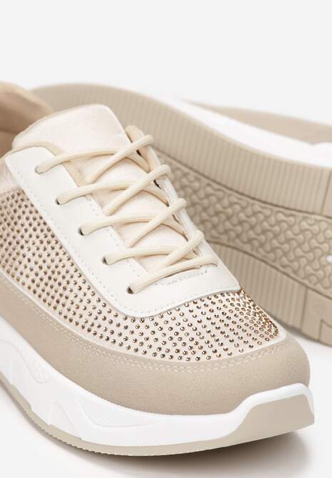 Beżowe Sneakersy z Drobnymi Cyrkoniami Hinekle