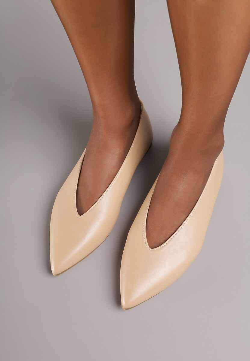 Ciemnobeżowe Balerinki Vices z Wkładką ze Skóry Naturalnej w Klasycznym Stylu Nalivee